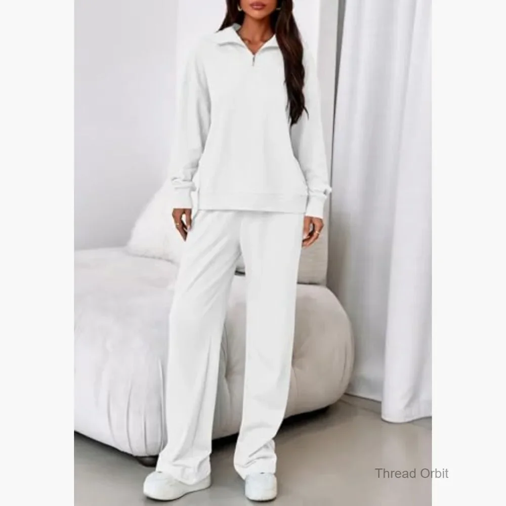 Loose Fit Quarter Zip Sweatshirt and Straight Leg Pants Set - Picture 6 of 7